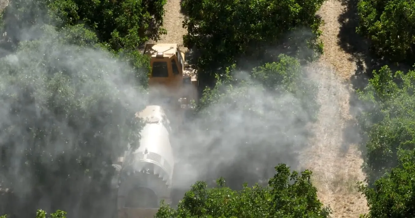 OMC AR-500 autonomously spraying in a 3,200-acre pistachio farm.